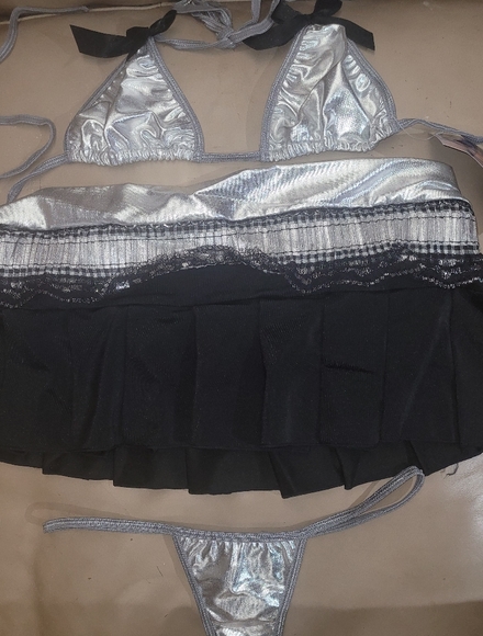 NWT Dreamgirl Sexy Lame Bikini Tri-Top, Thong, & Skirt Lingerie Stripper Set - Picture 3 of 12